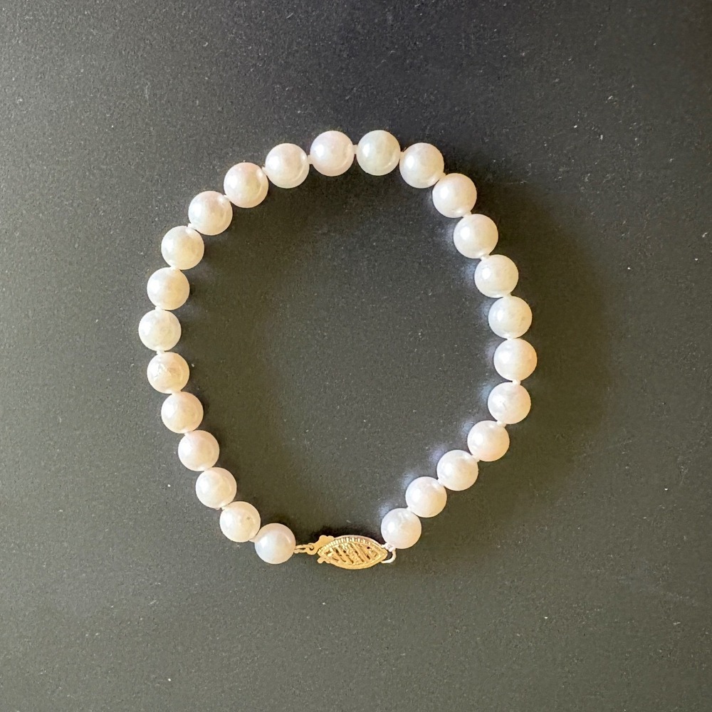 14K Yellow Gold Cultured Freshwater Pearl Strand Bracelet White Knotted